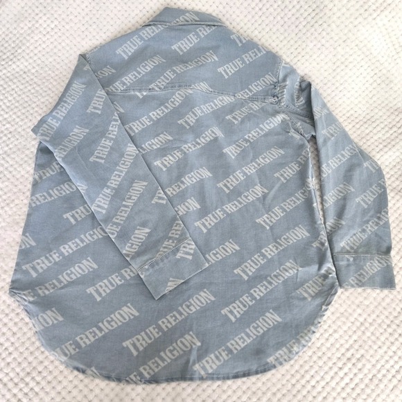 True Religion Georgia Denim Shirt Men's Sz Large Western Cowboy Pearl Snap - Picture 8 of 13